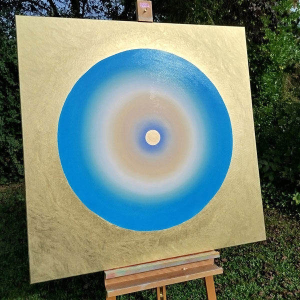 The Gong Of The Sirius by Katja-Anina and the Elohim - Oil, amber, gold on canvas - 120 x 120 cm ©2024